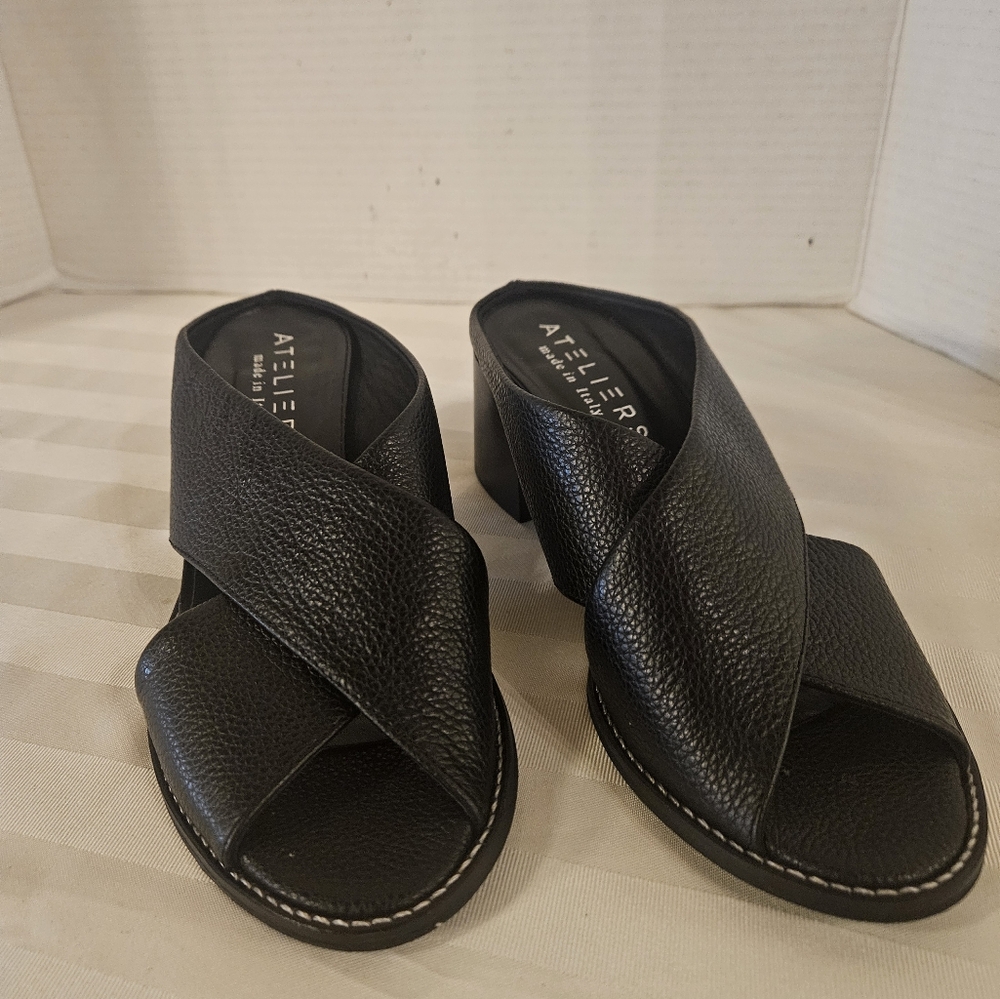 Black Slide Sandals with Criss-Cross Straps